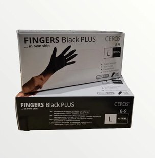 CEROS Рукавички нітрилові, розмір L, неопудрені, Fingers Black PLUS, щільні