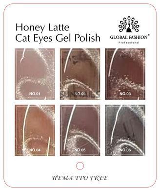 Global Fashion Honey Latte Cat Eye gel polish, 03, 8 мл &mdash; гель-лак для нігтів з ефектом котяче око