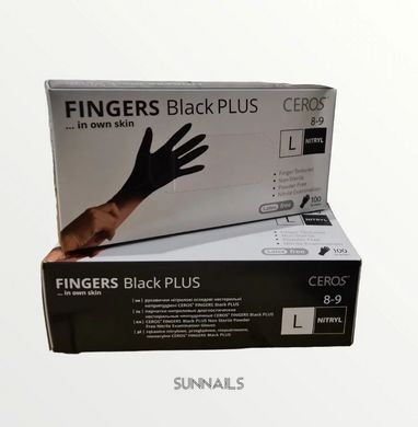 CEROS Рукавички нітрилові, розмір XL, неопудрені, Fingers Black PLUS, щільні