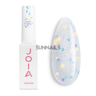 JOIA vegan Top Party Mix, 8 мл &mdash; топ для гель-лаку без липкого шару з голографічними шестигранними