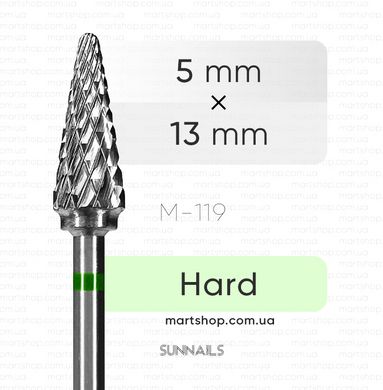 mART Твердосплавна фреза для зняття гель-лаку, M-119 — Ялинка, зелена, 5*13 мм