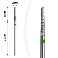 mART Твердосплавна фреза для зняття гель-лаку, M-102 — Конус, зелений, 2*14 мм