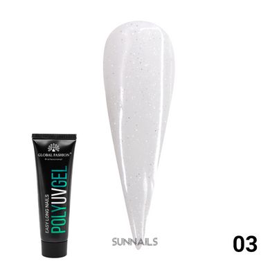 Global Fashion Polygel with shimmer, 03, 30 мл — полігель для нарощення нігтів з шимером в тюбику