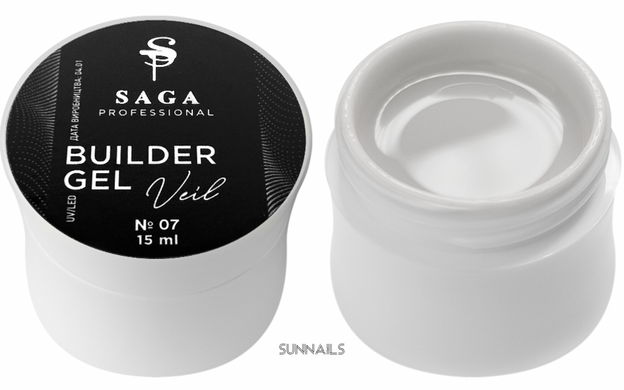 SAGA Professional Builder Gel Veil, 07, 15 мл — гель для нарощення, молочний