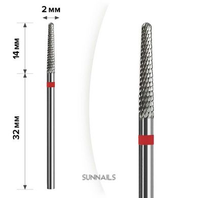 mART Твердосплавна фреза для зняття гель-лаку, M-101 — Конус, червоний, 2*14 мм
