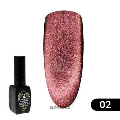 Global Fashion Cat Eye 24D 2020 gel polish, 02, 8 мл — гель-лак для нігтів з ефектом котяче око 24Д