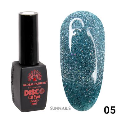 Global Fashion Disco Cat Eye gel polish, 005, 8 мл — гель-лак для нігтів світловідбивний з ефектом котяче око