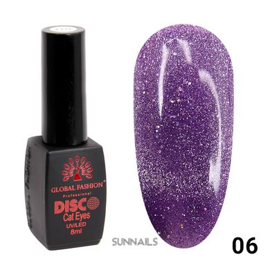 Global Fashion Disco Cat Eye gel polish, 006, 8 мл — гель-лак для нігтів світловідбивний з ефектом котяче око