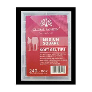 Global Fashion Soft Gel Tips Medium Square, 240 шт &mdash; тіпси гелеві для нарощення нігтів, форма середній квадрат