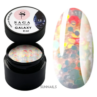 SAGA Professional Galaxy Glitter gel, 13, 8 мл — гель для дизайну з глітером