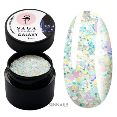 SAGA Professional Galaxy Glitter gel, 09, 8 мл — гель для дизайну з глітером