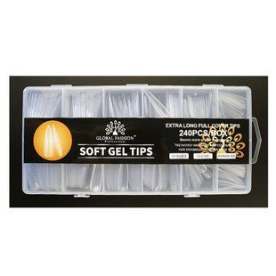 Global Fashion Гелеві тіпси для нарощення нігтів, форма стилет, 240 шт (Soft Gel Tips Extra Long Full Cover Tips)