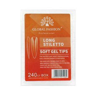 Global Fashion Soft Gel Tips Long Stiletto, 240 шт &mdash; тіпси гелеві для нарощення нігтів, форма довгий стилет