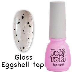 Toki-Toki Top Eggshell Gloss, 5 мл — топ для гель-лаку без липкого шару з чорними вкрапленнями