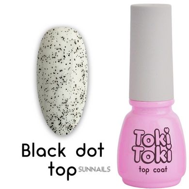 Toki-Toki Top Black Dot, 5 мл — топ для гель-лаку без липкого шару з чорними крапками