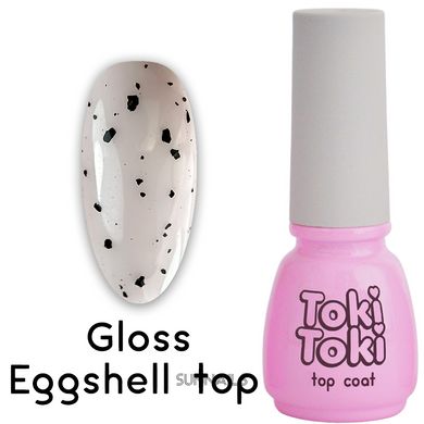 Toki-Toki Top Eggshell Gloss, 5 мл — топ для гель-лаку без липкого шару з чорними вкрапленнями