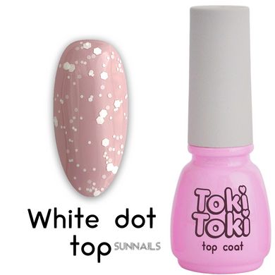 Toki-Toki Top White Dot, 5 мл — топ для гель-лаку без липкого шару з білими крапками