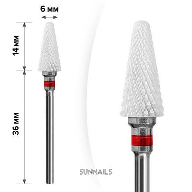 mART Керамічна фреза для зняття гель-лаку, M-207 — Конус, червоний, 6*14 мм