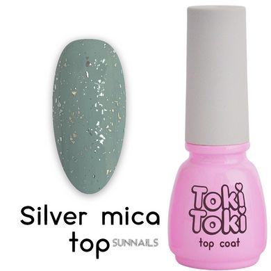 Toki-Toki Silver Mica Top, 5 мл — топ для гель-лаку без липкого шару з срібним шимером