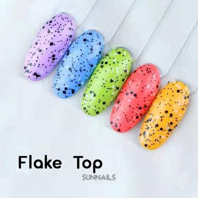 Toki-Toki Top Flake, 5 мл — топ для гель-лаку без липкого шару з чорно-білими крапками