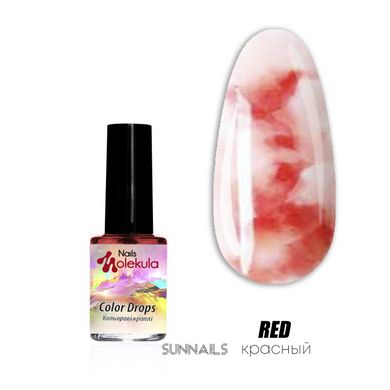 Nails Molekula Color Drops, Red, 6 мл — акварельні краплі для дизайну нігтів, червоні