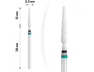 mART Керамічна фреза для зняття гель-лаку, M-211 — Конус тонкий, зелений, 2,3*12 мм