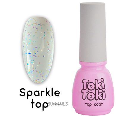 Toki-Toki Top Sparkle, 5 мл — топ для гель-лаку без липкого шару з голографічними шестигранниками