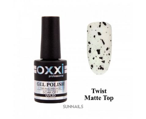 OXXI Twist Top Matte, 10 мл — матовий топ для гель-лаку з крапками