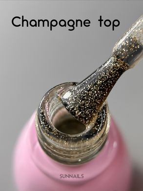 Toki-Toki Top Champagne, 5 мл — світловідбивний топ для гель-лаку без липкого шару з золотими блискітками