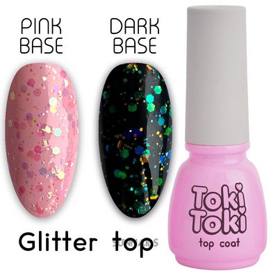 Toki-Toki Top Glitter, 5 мл — топ для гель-лаку без липкого шару з глітером