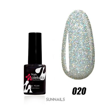 Nails Molekula Gel polish 020, 6 мл — гель-лак для нігтів, голографік срібло