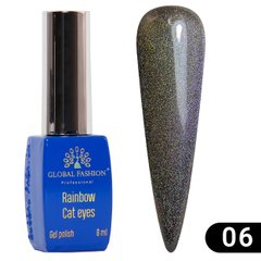 Global Fashion Rainbow Laser Cat Eye gel polish, 06, 8 мл — гель-лак для нігтів з ефектом лазерне котяче око