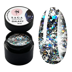 SAGA Professional Galaxy Glitter gel, 01, 8 мл — гель для дизайну з глітером