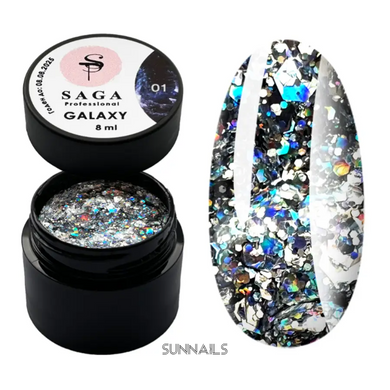 SAGA Professional Galaxy Glitter gel, 01, 8 мл — гель для дизайну з глітером