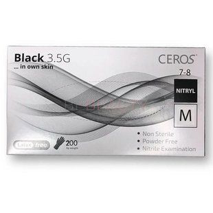 Рукавички нітрилові, розмір L, неопудрені CEROS Fingers Black, 200 шт