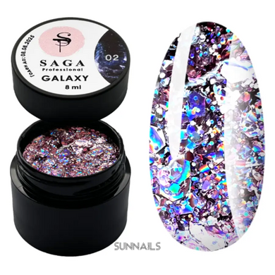 SAGA Professional Galaxy Glitter gel, 02, 8 мл — гель для дизайну з глітером