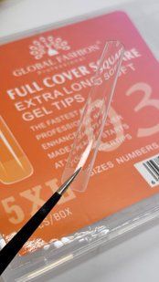 Global Fashion Гелеві тіпси для нарощення нігтів, форма квадрат, 03, 120 шт (Full Cover Square Extra Long Soft Gel Tips 5XL)