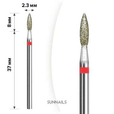 mART Фреза алмазна для манікюру, M-008 — Полум'я, червоне, 2,3*8 мм
