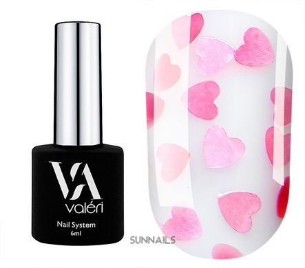 Valeri Top Love Is Pink, 6 мл — топ для гель-лаку з серцями без липкого шару