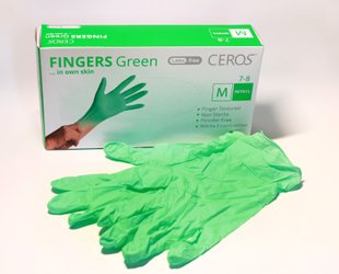 CEROS Рукавички нітрилові, розмір S, неопудрені, Fingers Green