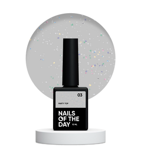NAILSOFTHEDAY Party top 03, 10 мл &mdash; прозорий з голографічним шиммером без липкого шару для нігтів
