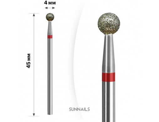 mART Фреза алмазна для манікюру, M-017 — Куля, червона, 4 мм
